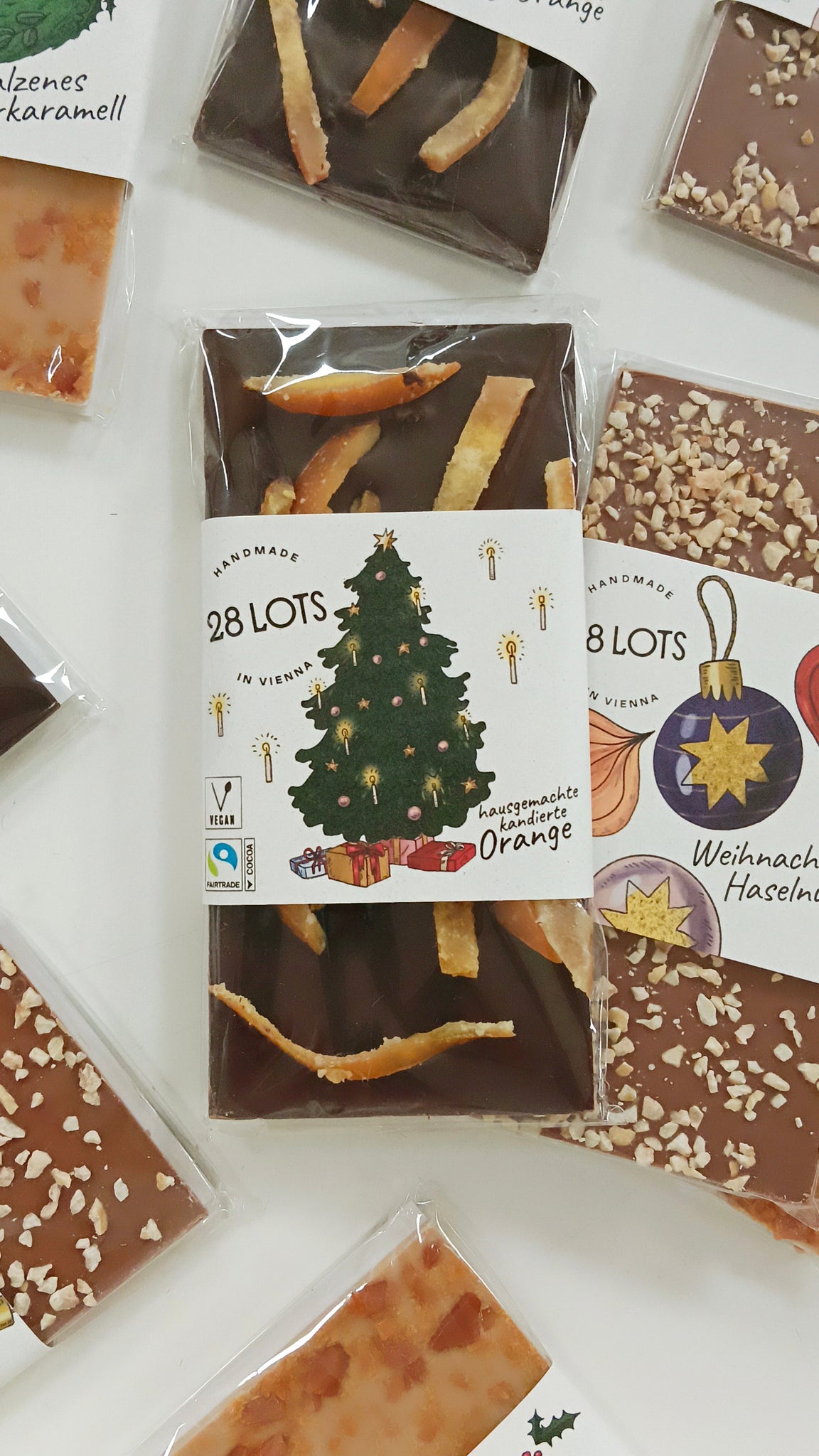 28LOTS, Weihnachtstafel Dunkle Schokolade mit hausgemachter kandierter Orange,  85 g