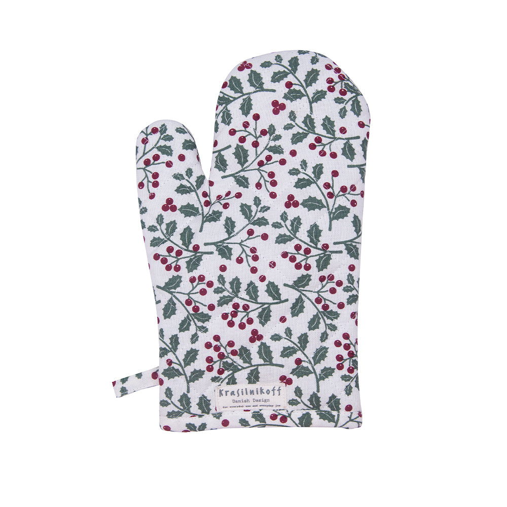 Krasilnikoff, Ofenhandschuh "Christmas holly green", dusty rose